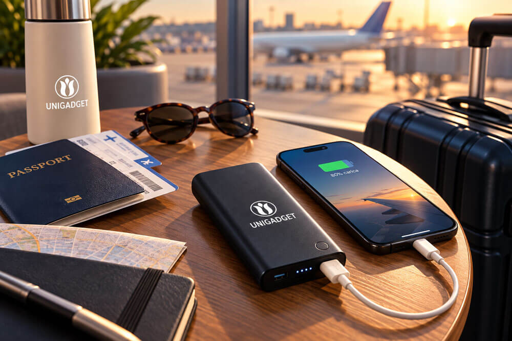 power-bank-personalizzato-viaggio-ricarica-aeroporto Gadget da viaggio per la BIT Milano: come accompagnare tour operator e travel manager in ogni trasferta